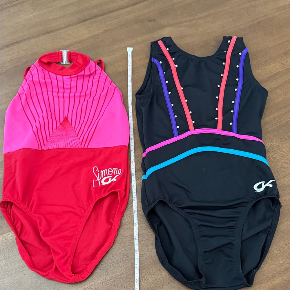Simone Red & Pink Leotard + Black Multicolor GK Gymnastics Leotard Duo